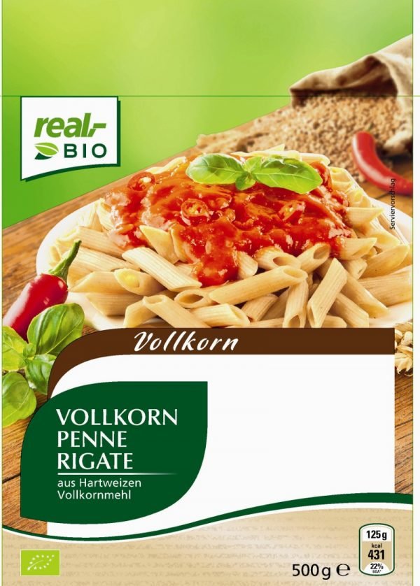 Real Bio Penne Rigate Af Fuldkorn 500 G